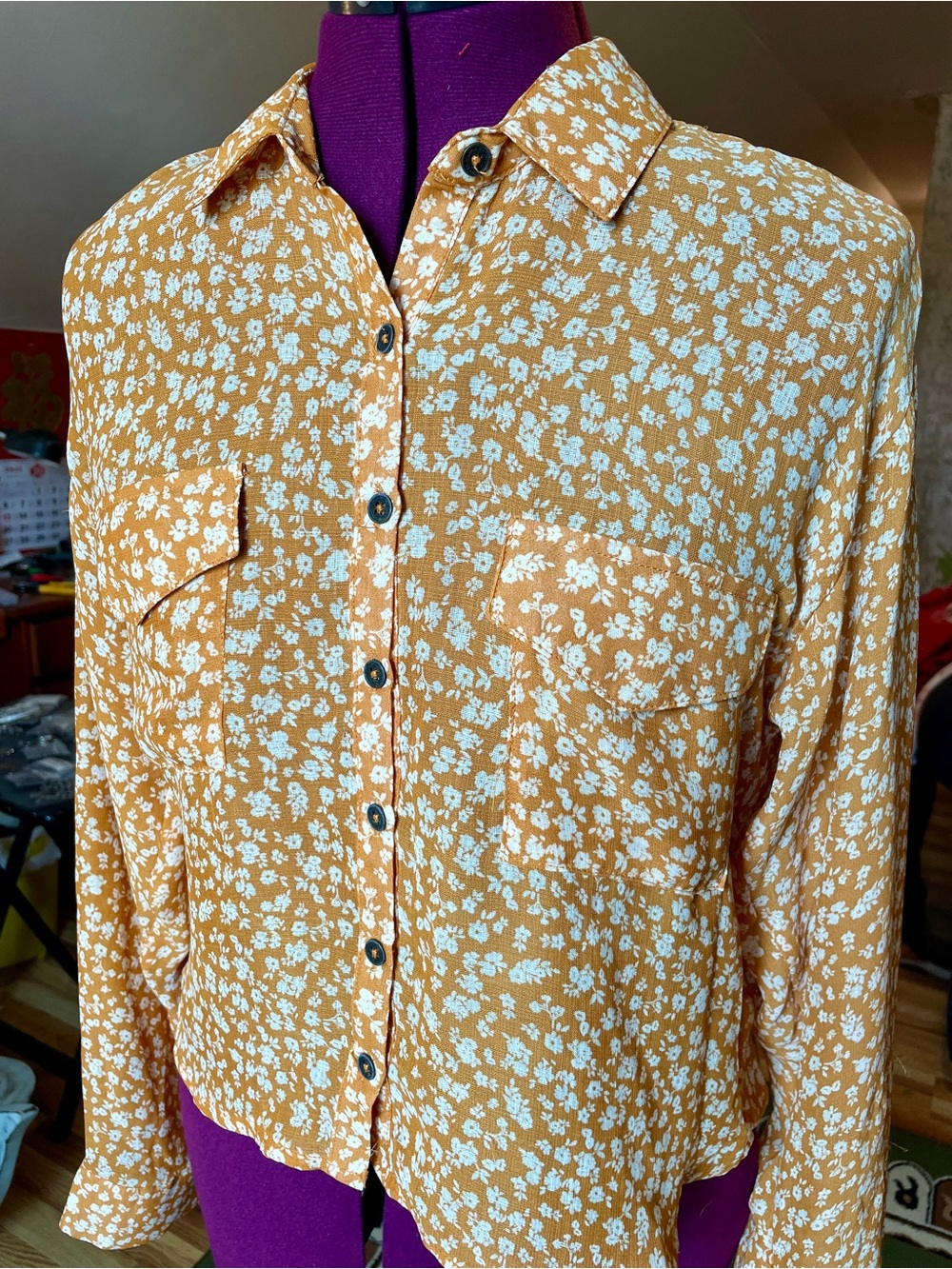 wild fable Mustard Yellow Floral Button-Down Shirt
